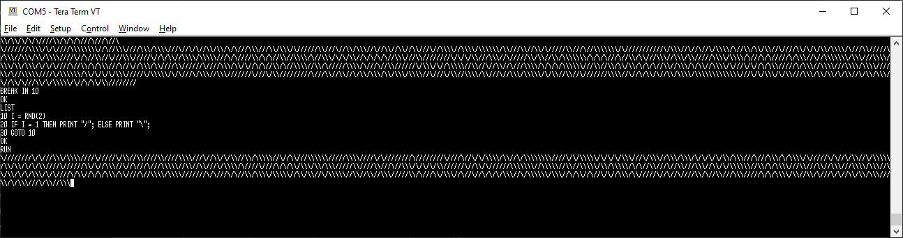 The maze program is running alternating forward and backslashes.